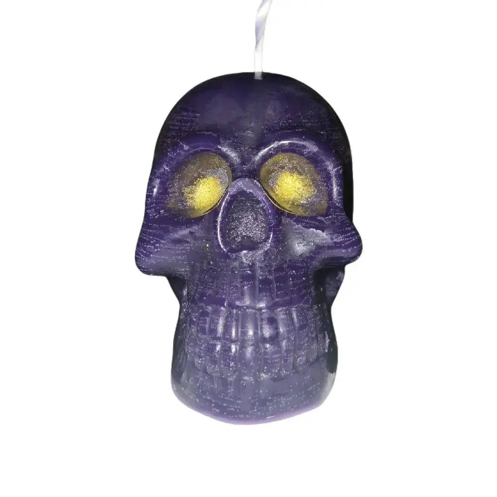 Purple Skull-Shaped Scented Candle with Glowing Eyes, Halloween Spooky Home Decor, Holiday Gift Item
