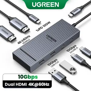 UGREEN Revodok Pro 7 in 1 Docking Station Dual Monitor, USB C Hub Dual 4K@60Hz HDMI Display, 10Gbps USB-A/C Data Ports, 100W PD, Aluminum Laptop Docking Station for HP, Thinkpad, Dell and More