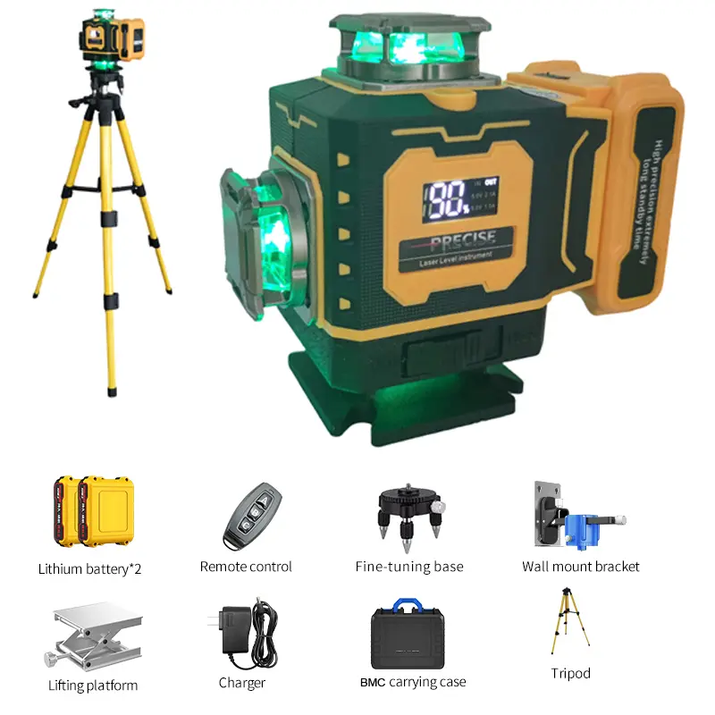 16-Line Green Laser Level, 4×360° Full Self-Leveling with Remote Control,Laser Level with Remote Control，Dual Battery Laser Level，Laser Level with Full Accessories，Suitable for tile laying laser level /Cabinet Laser Level/Home Renovation Laser Level
