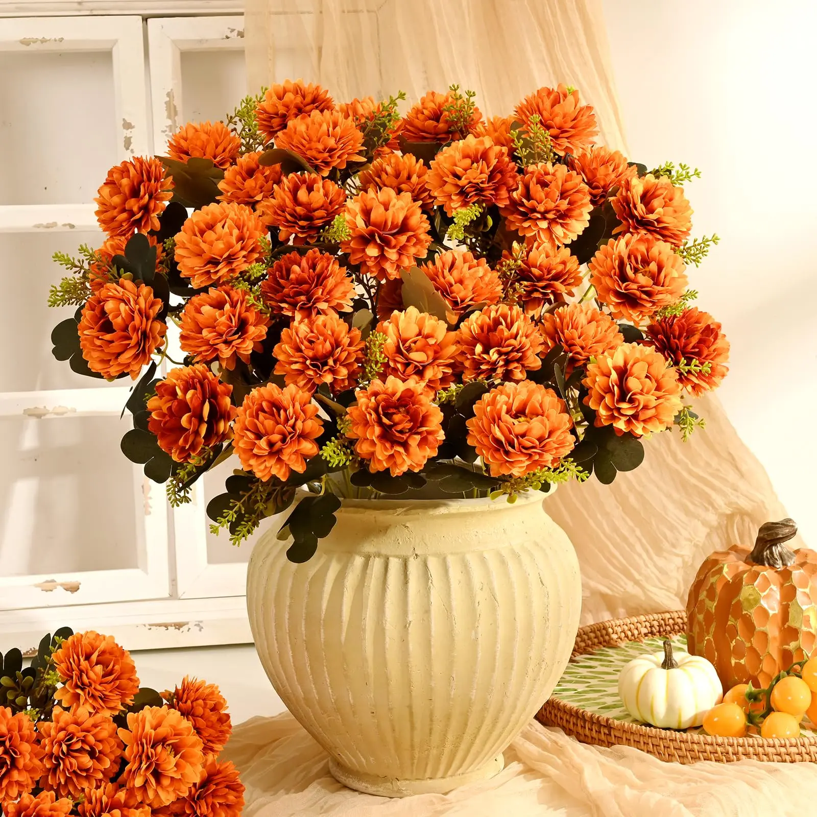 Home Decoration Bouquets, , Fall Flowers for Decoration, Faux Autumn Flower Bushes for Outdoor Indoor Decor , Mums for Outdoor Indoor Planters ,Floral Ornaments Decorative Silk Fruit