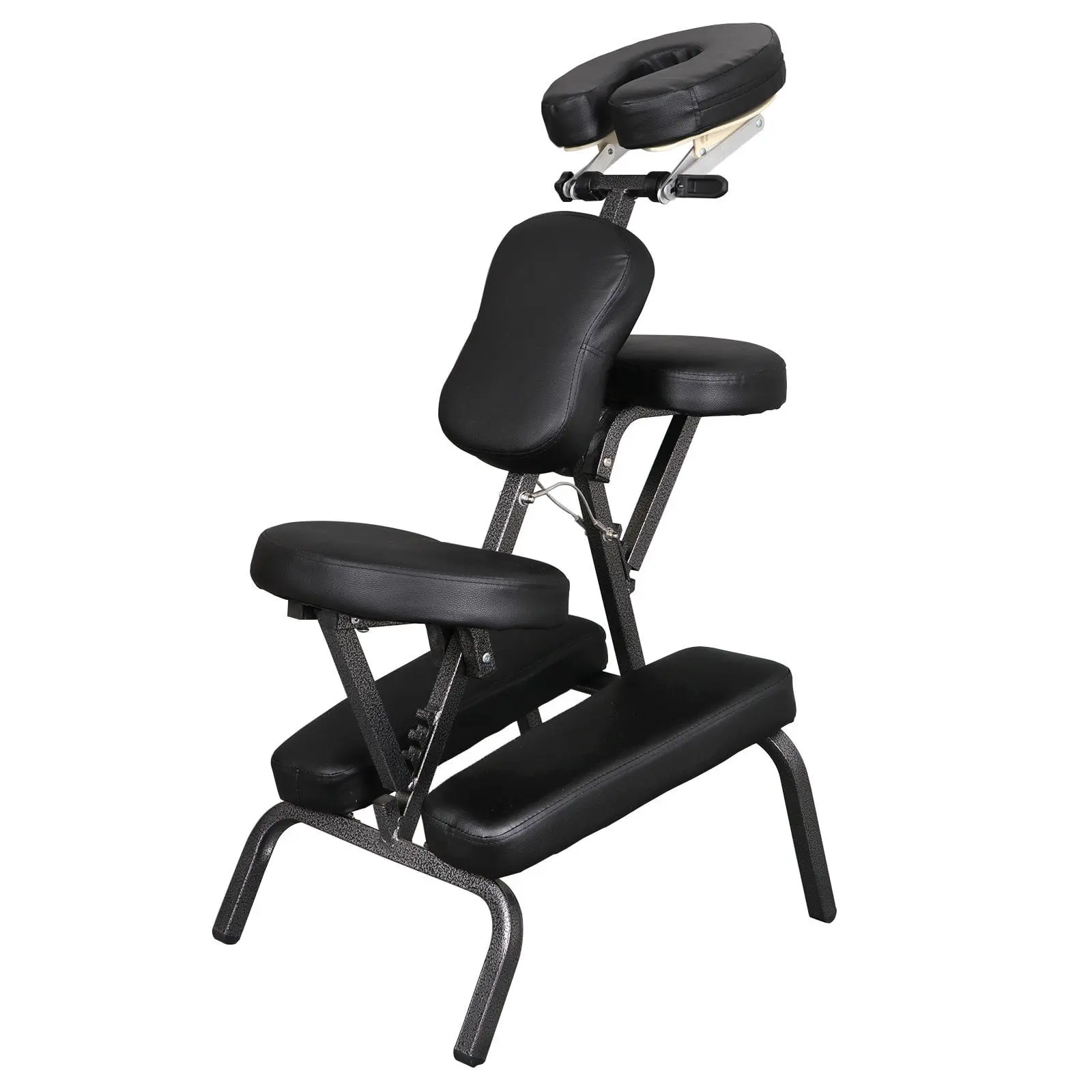 Commercial Business Salon Adjustable Reclining Chair - Black PU Leather Padded Seat, Lightweight Iron Frame, Armrest, Head Support, Foldable Portable Bag-Included Travel Massage Spa Stress Relief Furniture, Waterproof,back to school,back to school haul