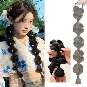 Lazy Rubber Band Bubble Braid Wig, Realistic Natural Lantern Twist Long Braid, Trendy Cute Hair Accessory