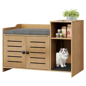 Hidden Cat House,Farmhouse Cat Litter Box Enclosure Cabinet – Cat Furniture with Mark Pad and Storage Shelf – Ideal for Indoor Use in Hallway or Bedroom