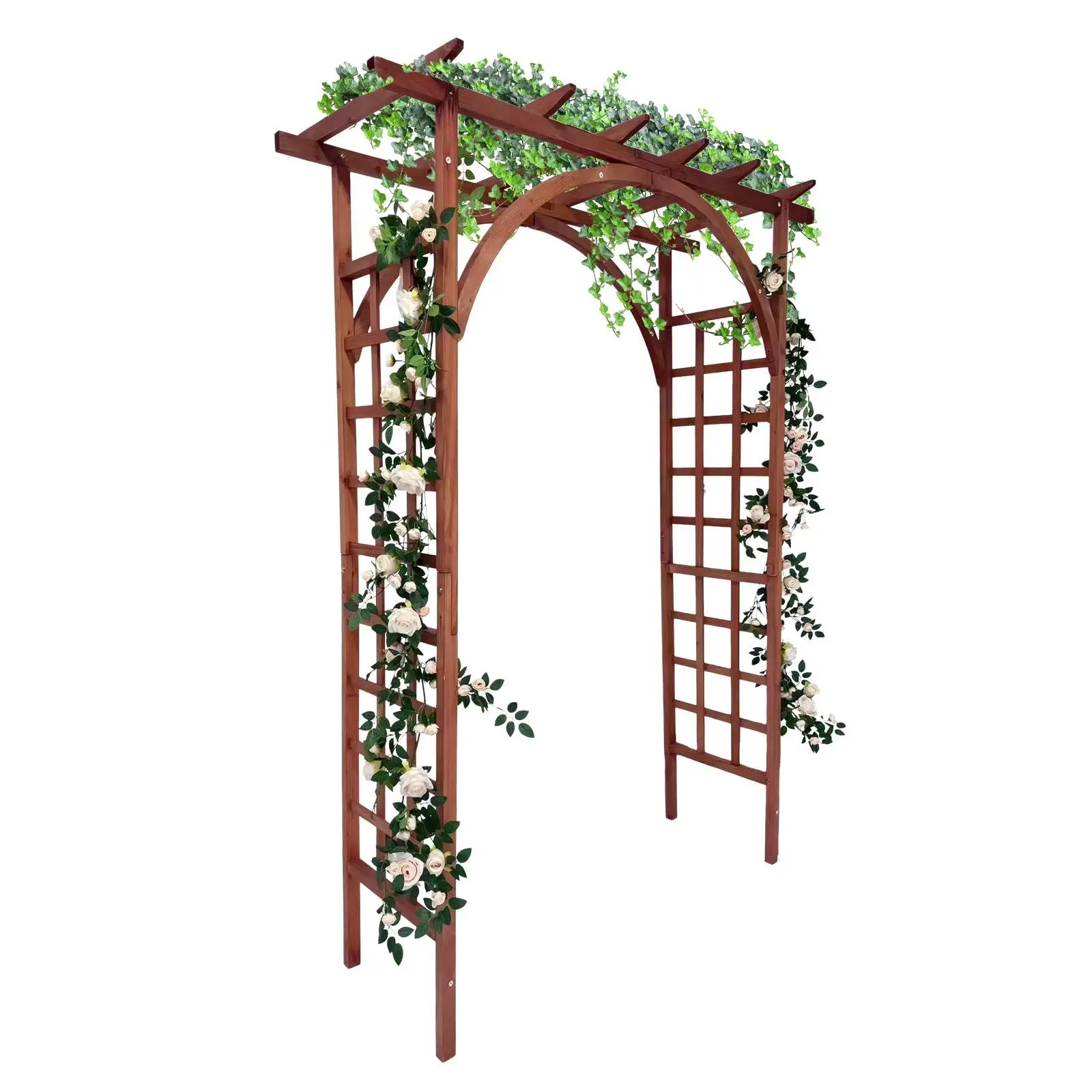 85 in Wooden Garden Arbor,Solid Fir Wood Trellis with Arched Top&Flat Top for Plant Climbing,Wedding Ceremony Decoration Pergola for Garden Backyard,Lawn,Teak