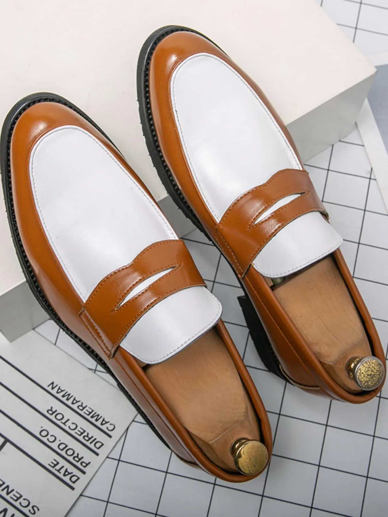 Men's Fashionable Colorblock Slip-on PU Leather Loafers, Casual Comfortable Loafers for Daily Wear, Fashion Shoes for Party, Wedding, Groom, Rubber, PU Leather Footwear, Footwear Slipon