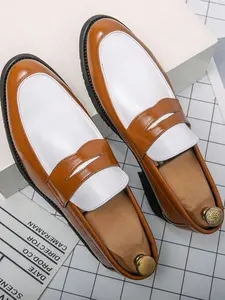 Men's Fashionable Colorblock Slip-on PU Leather Loafers, Casual Comfortable Loafers for Daily Wear, Fashion Shoes for Party, Wedding, Groom, Rubber, PU Leather Footwear