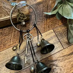Enchanting Witch Wind Chime, Iron Bell Hanging Decoration, Key Included, Half-Moon Design, Outdoor Home Decor Gift for Women