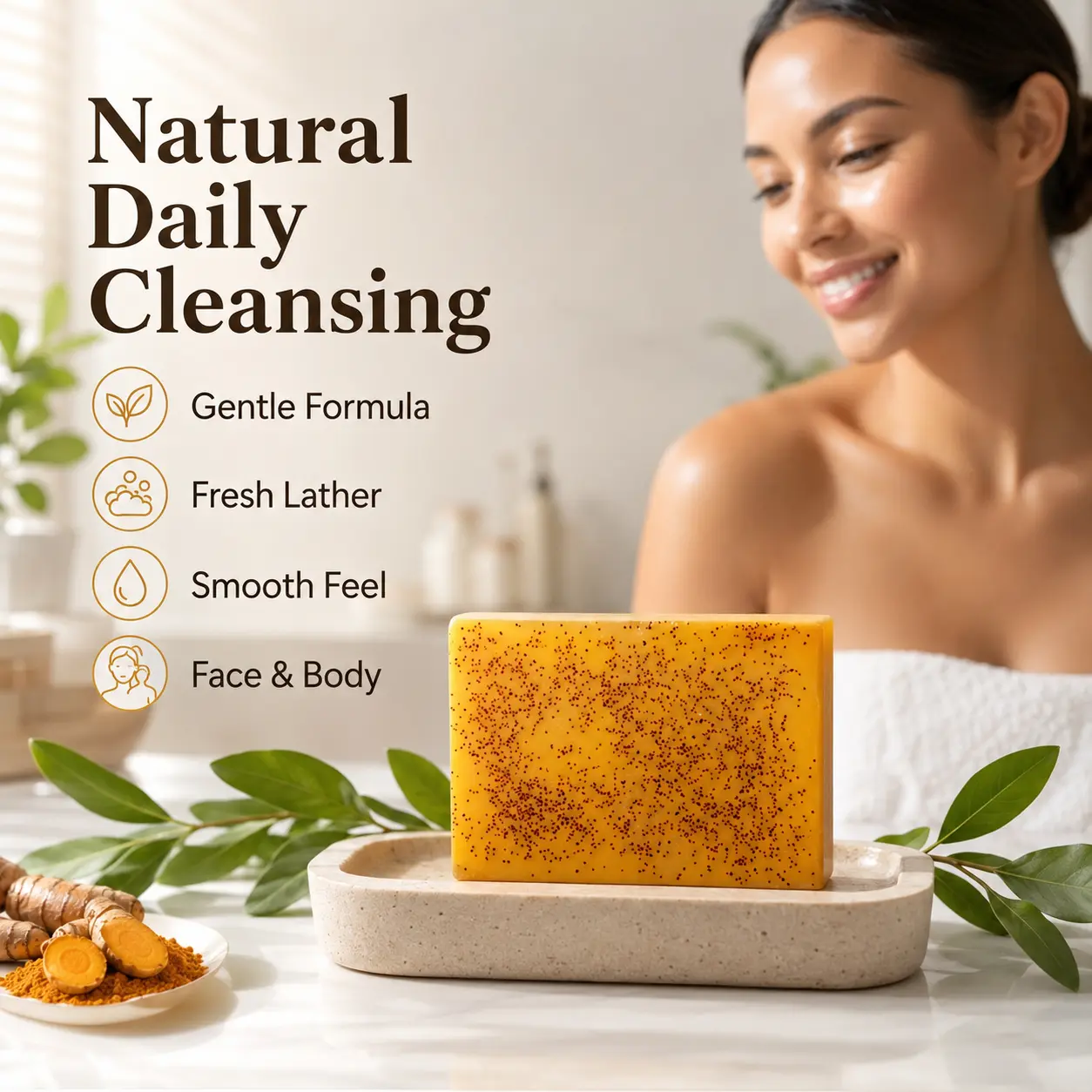 Turmeric Infused Skin Brightening Cleanser Soap Bar with Vitamin C, Kojic Acid, Shea, Tea Tree, Moisturizing Properties, Acne-Fighting Benefits, Daily Face & Body Care Lemon Turmeric Glowing Bath Soap saver bag face soap cleanser cream gentle wash