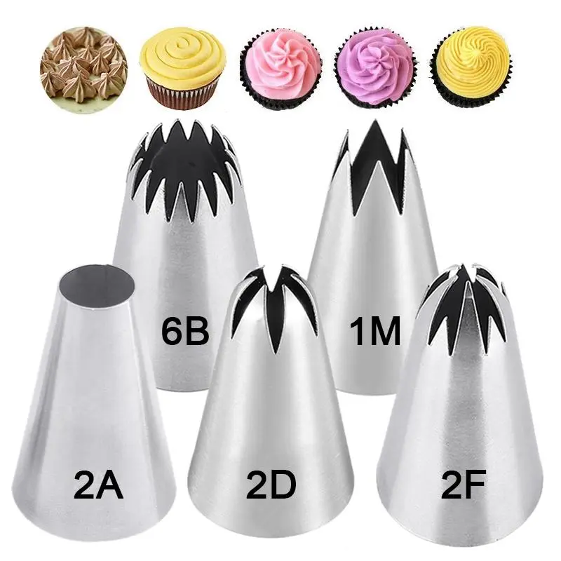 Stainless Steel Cake Decorating Nozzle (5 Counts/set), Durable Cake Decorating Tool, Pastry Decorating Tools, Baking Tool for Cake, Cookie, Pastry, Baking Supplies, Cake Decoration Supplies