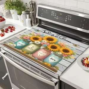 Soft Gas Stove Top Panel Protector Pad, Sunflower Vase Design, Scratch Resistant, Easy to Clean, Multi-Purpose Household Kitchen Cover, Stove Plate