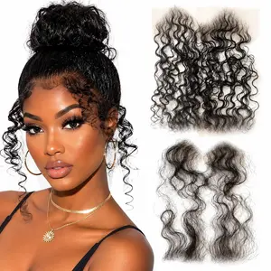Women's 4Pcs HD Swiss Lace Curly Human Hair Baby Hair Strips, No-Glue Body Wave Edges, Natural Looking Fringe for Ponytail Extensions, Natural Looking Hair