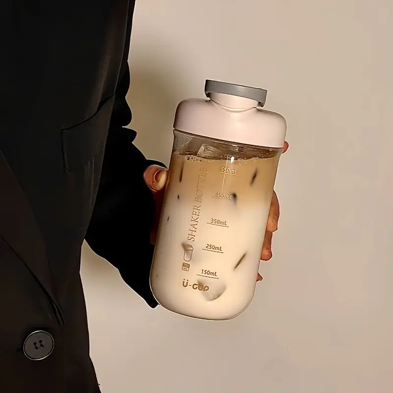 Portable Protein Drink Shaker Cup with Measuring Scale, Leak-Proof Sports Water Bottle with Handle, Fitness Smoothie Mixer, Fresh Modern Design