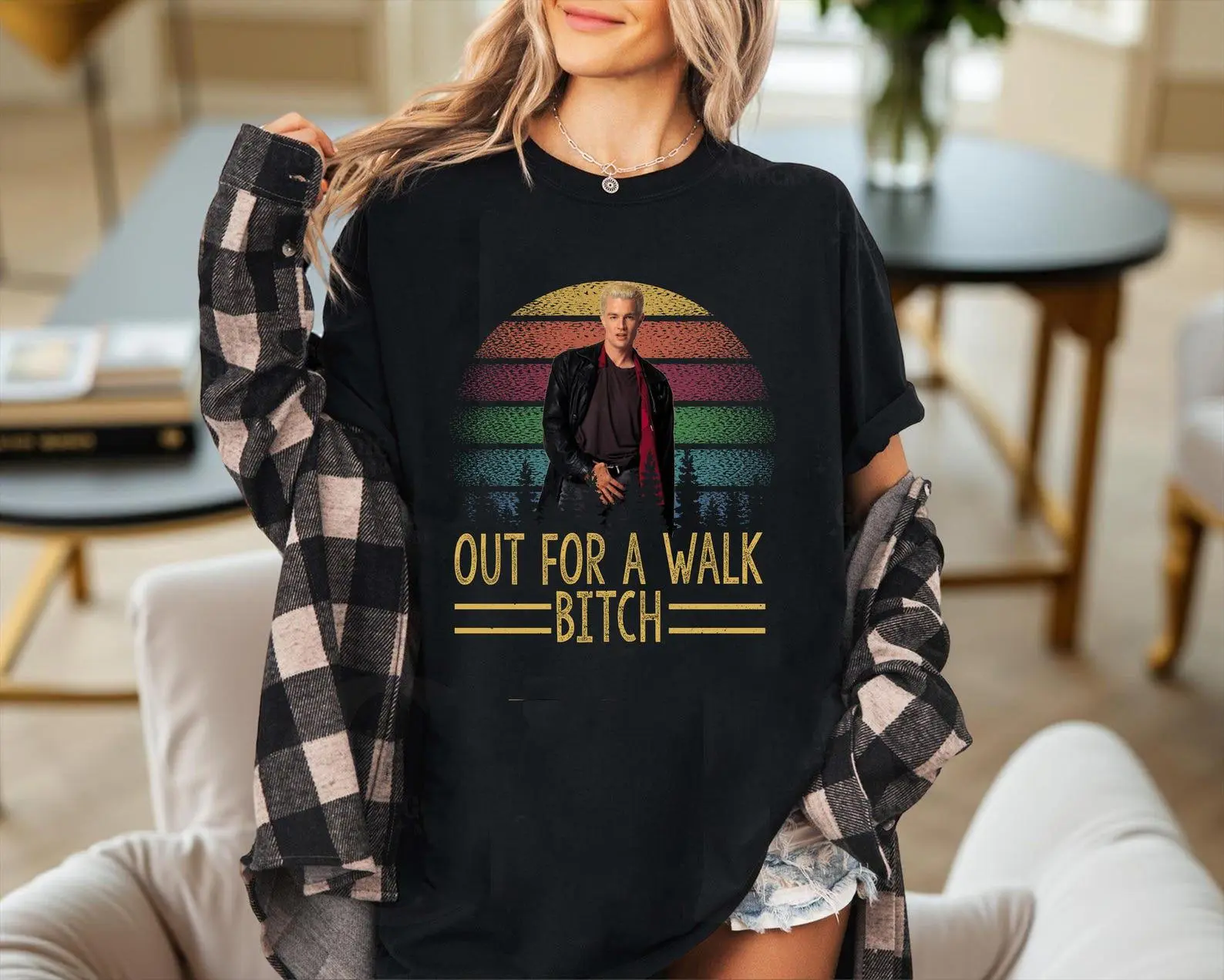 Out For A Walk B*tch Vintage Shirt, Spike Quote Tee, Buffy The Vampire Slayer T-Shirt, 90s TV Series Fan Gift