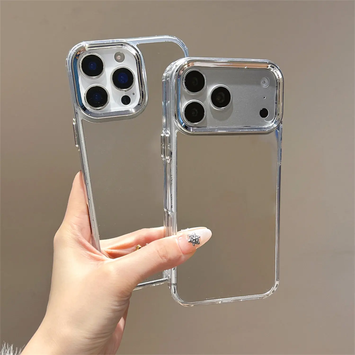 Women's Makeup Mirror Smartphone Case - Glossy Hard Back, Transparent Soft TPU Bumper, Slim Fit, Anti-Drop Shockproof Protection Casing for iPhone 13/14/15/16/17/17 Pro/17 Pro Max - Cellphone Accessories, Cover, Handheld