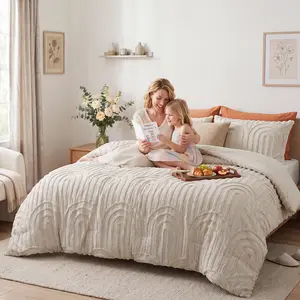【Mothers'Day Gifts】 Bedsure Boho Arch Tufted Comforter Set - Beige Boho Bedding Comforter Sets, 3 Pieces Farmhouse Shabby Chic  Embroidery Bed Set, Soft Fluffy Cozy Arch Pattern Comforter for All Seasons