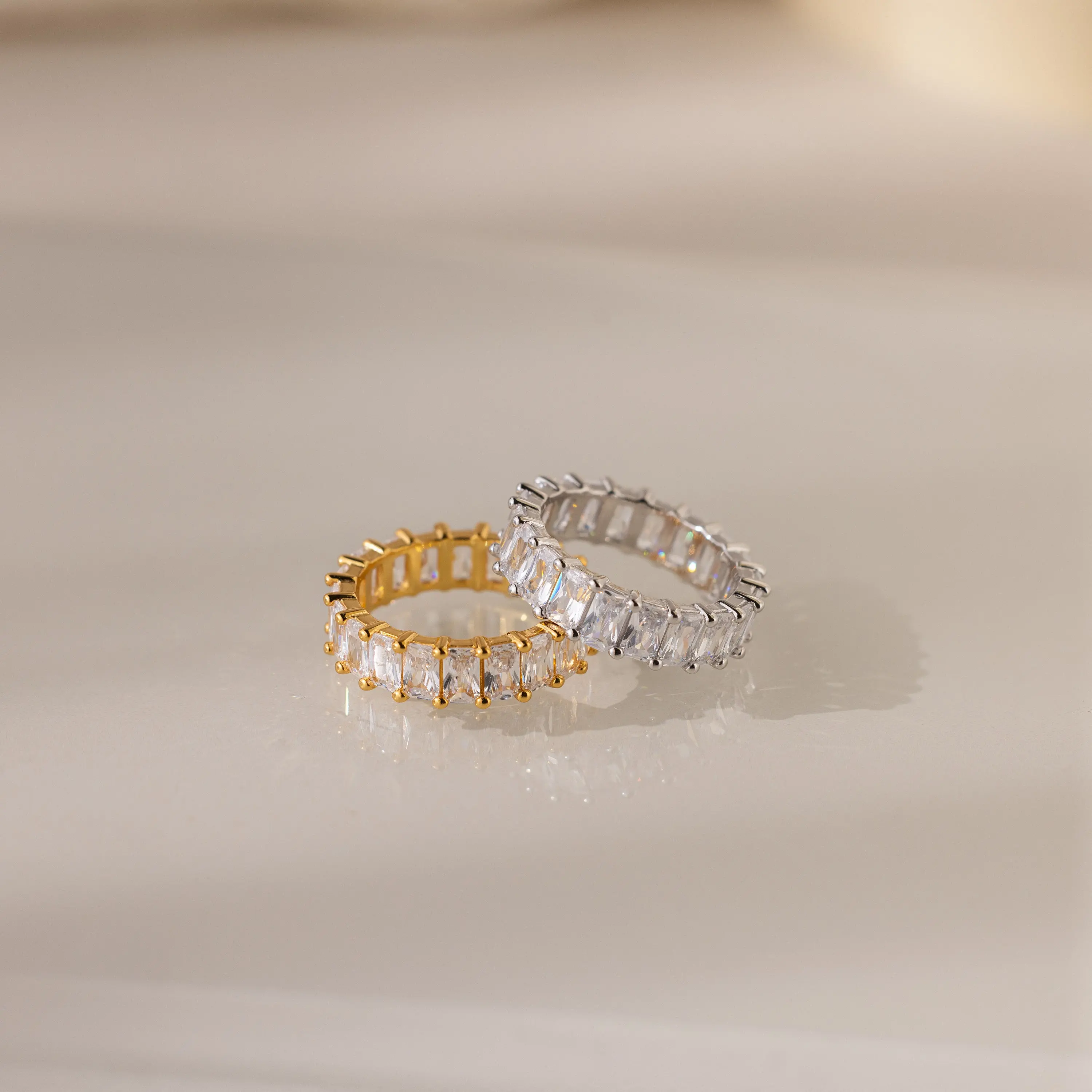Colette Eternity Ring by Caitlyn Minimalist - Statement Baguette Diamond Ring in Gold & Silver - Wedding Ring - Vintage Jewelry - Gift for Wife