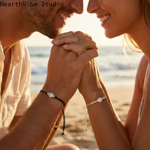Hand-Woven Moonstone Couple Bracelets — Adjustable, Two-Tone Cords — Matching Accessories for Lovers