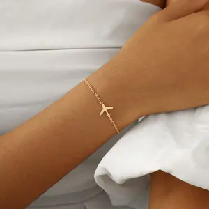 AMICON Dainty Gold Airplane Bracelet, Minimalist Travel Charm Bracelet, Delicate Everyday Jewelry for Women & Girls