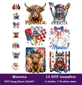 Moorica DTF Gang Sheet, 23x40 in. USA Heat transfers for 4th of July