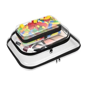 3PCS Premium Clear Hard Shell Zipper Storage Case, Transparent PVC Portable Organizer Bag for Cosmetics Toiletries Tools Toys Travel Storage
