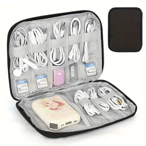 1pc Travel Essentials Multi-pocket Cable Organizer Bag, Small Charging Cord Storage, Charger, Cables, Cord Storage And Accessory Bag, For Travel, Work, Travel Essentials Carryall, Pouch Organizer
