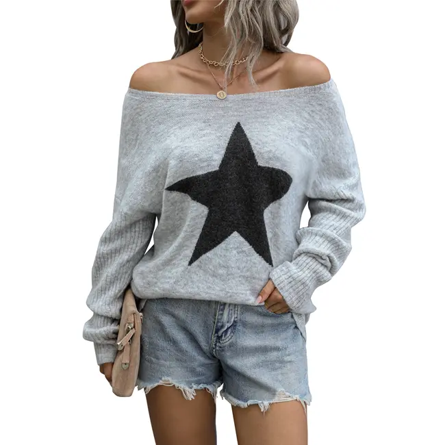 Blooming Jelly Off The Shoulder Knitted Sweaters Women's Cute Fall Tunic Tops Pullover Sweater Fall Knitwear Grey #SwimWeek #Summervibes