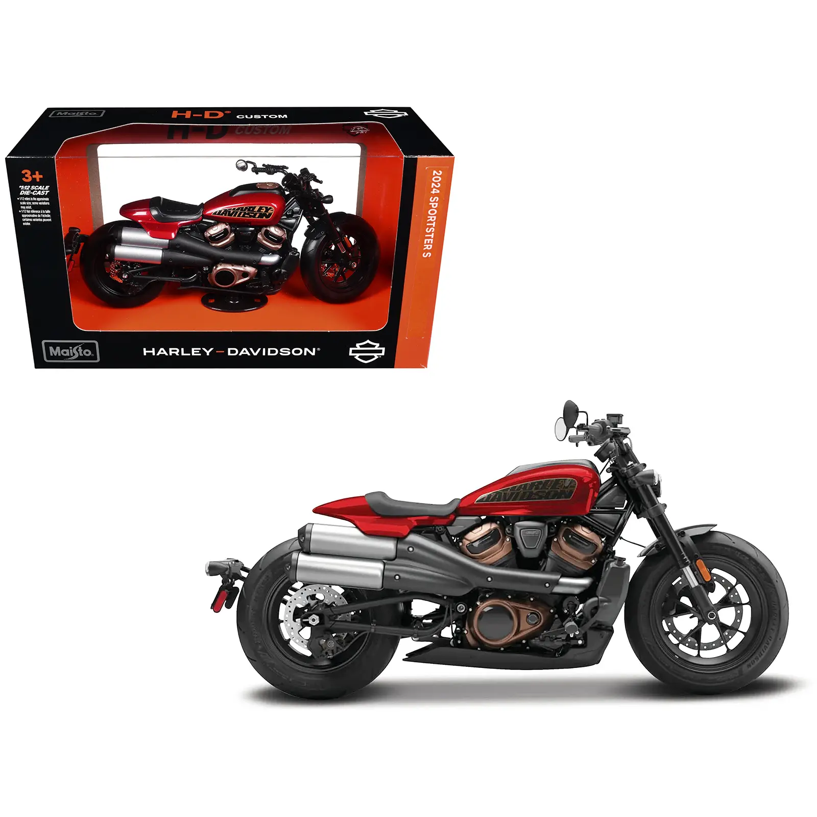 2024 Harley Davidson Sportster S Motorcycle Red Metallic and Black "H-D Custom" Series 1/12 Diecast Model Car by Maisto