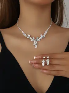 Luxury Bridal Wedding Teardrop Jewelry Set, Sparkling Water Diamond Flower Necklace Earrings, Elegant Accessories for Brides, Perfect for Weddings