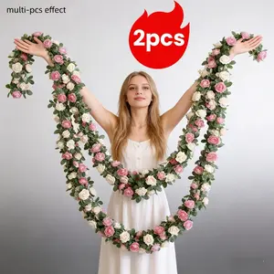 5-meter-long Artificial Rose Vine Garland with Green Vines, Suitable for Indoor/outdoor Hanging Decor, Hanging Flowers. Ideal for Wedding Arches, DIY Decorations, Balconies, Dining Rooms, Birthday Parties, Staircase Railings