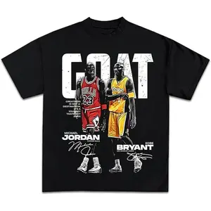 Goat MJ And Kb Bryant Casual Graphic Print Short Sleeve Crew Neck T-Shirt for Men Vintage Anime Acid Washed Retro Heart Hands USA Mexico Flag Unisex boxy fit shirt hood ville American