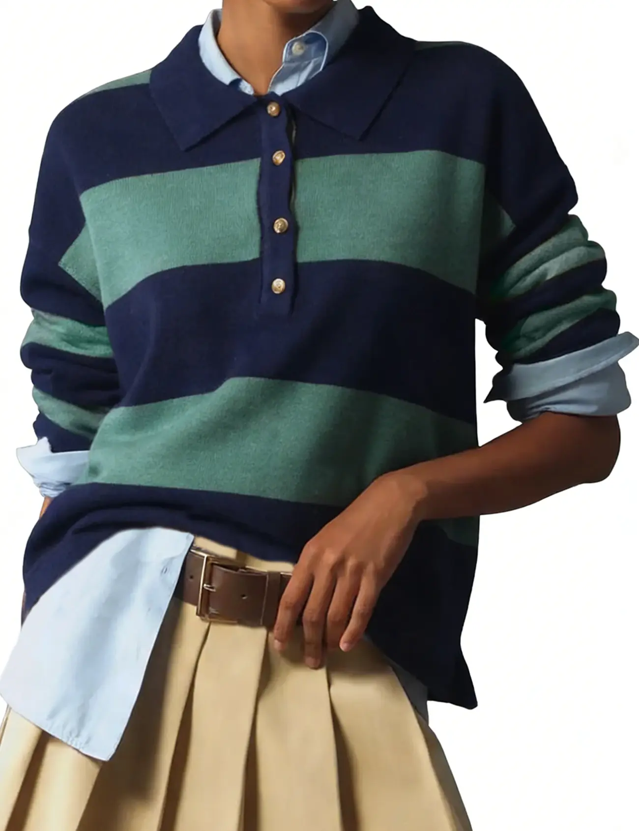 Arssm Womens Striped Sweater Shirts Lapel Polo V Neck Long Sleeve Strip Knit Pullover Casual Layer Top Jumper
