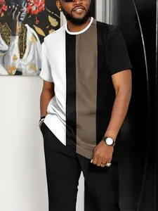 Men's Casual Stylish Two-Piece Set Short-Sleeved T-Shirt with Geometric Patterns & Breathable Polyester Long Belt Pocket Round Neck for Spring Summer Autumn Beach Outings Streets Golf Tennis Cycling Gifts Clothes Menswear Pants Top Formal Wetsuit