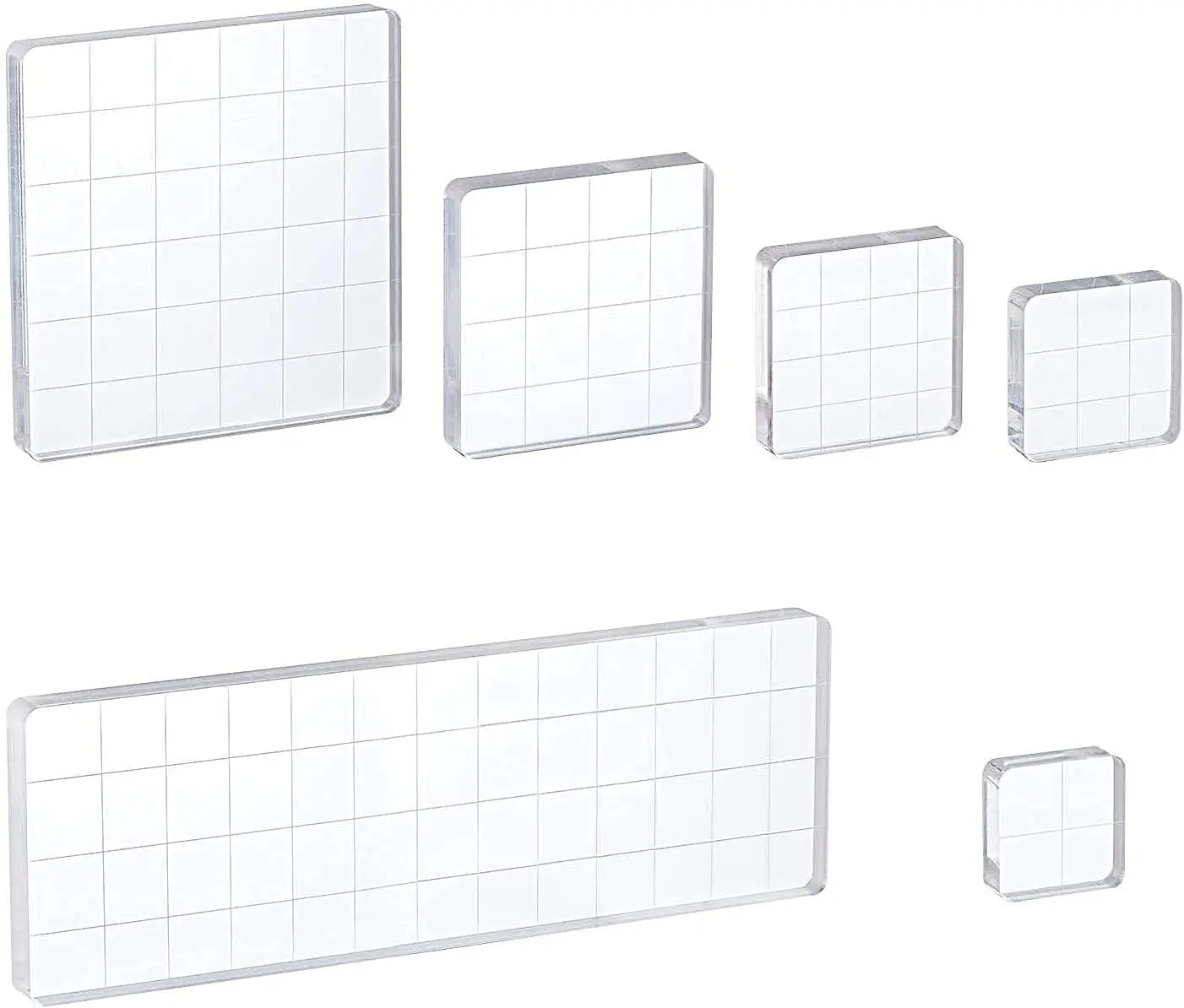 6 Pieces Acrylic Stamp Block Clear Stamping Tools Set with Grid Lines for Scrapbooking Crafts Card Making, Assorted Sizes