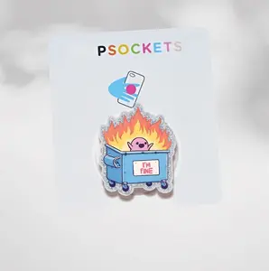 Funny Dumpster Fire Meme MagSafe Phone Grip: Cute "I’m Fine" Meme Magnetic Phone Holder, Relatable Humor Bookish Gift, Phone or Kindle Pop grip Cellphone White Base