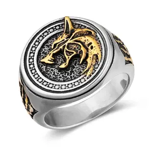 HZMAN Norse Viking Wolf Ring for Men Stainless Steel Retro Wizard Warrior Hunter Wolf Head Wolf Paw Rings Jewelry Gift