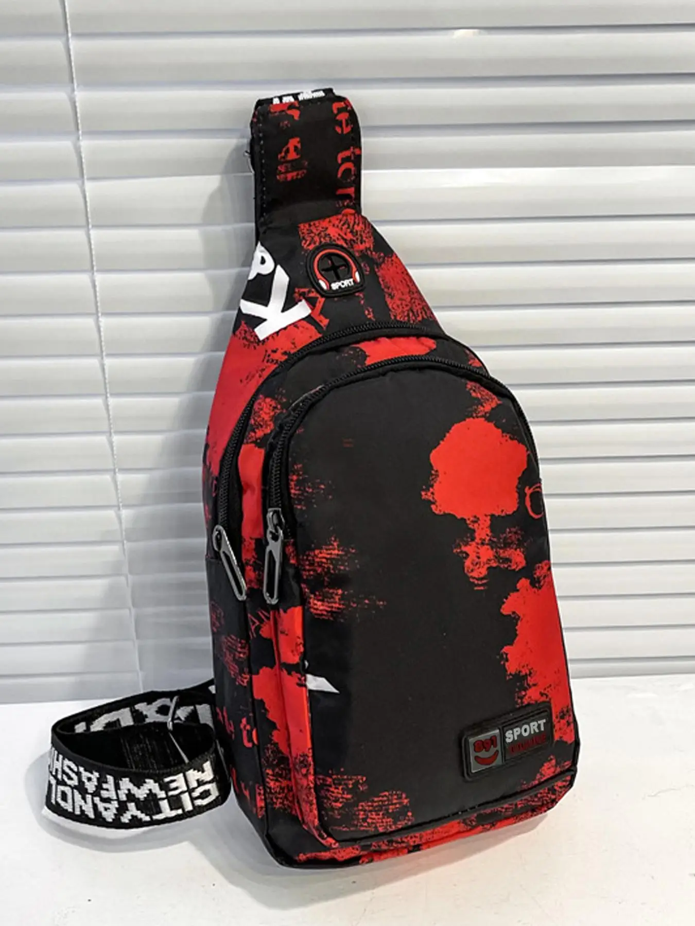 Men's Random Graphic Print Zipper Bum Bag, Casual Matching Trendy Sports Chest Bag, Male Fashion Basic All-match Fanny Pack for Daily Used, New Arriva