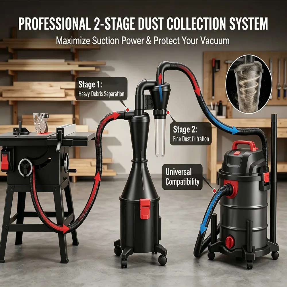 Dust Cyclone Collector 2 in 1 Separation Vacuum Cleaner Wall Mounted Wheeled Modes Dust Collector Woodworking Tools Contractor Polish Pollen Ash etc Focusing Small Dust (Whole Rocket Set)
