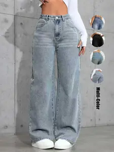 Women's New Fashion Wide Leg Pants Comfortable High Waist Slimming Washed Denim Long Jeans, Elegant Style, All Seasons Wear