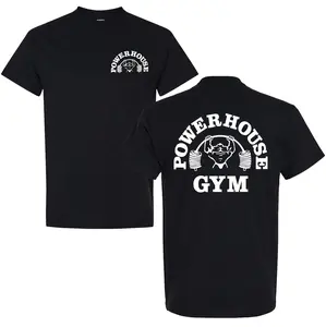 Powerhouse Gym Men's Heavyweight 230gsm ed T-Shirt Vintage Gym Graphic Print With Logo & Weightlifting Design Casual True Fit Cotton T-Shirt