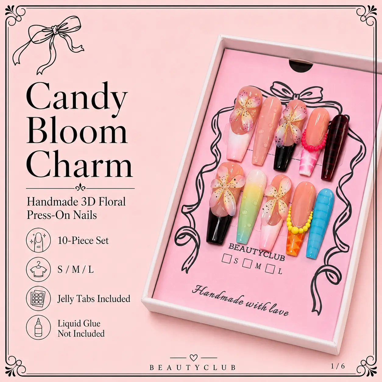 【JvBeautyNail】3D Floral Jelly Nails  Handmade Press On Nails for Women10PCS Tropical Island Jelly Floral Press On Nails, Long Coffin Artificial Nails with Aura Blush,  reusable nail art daily office use