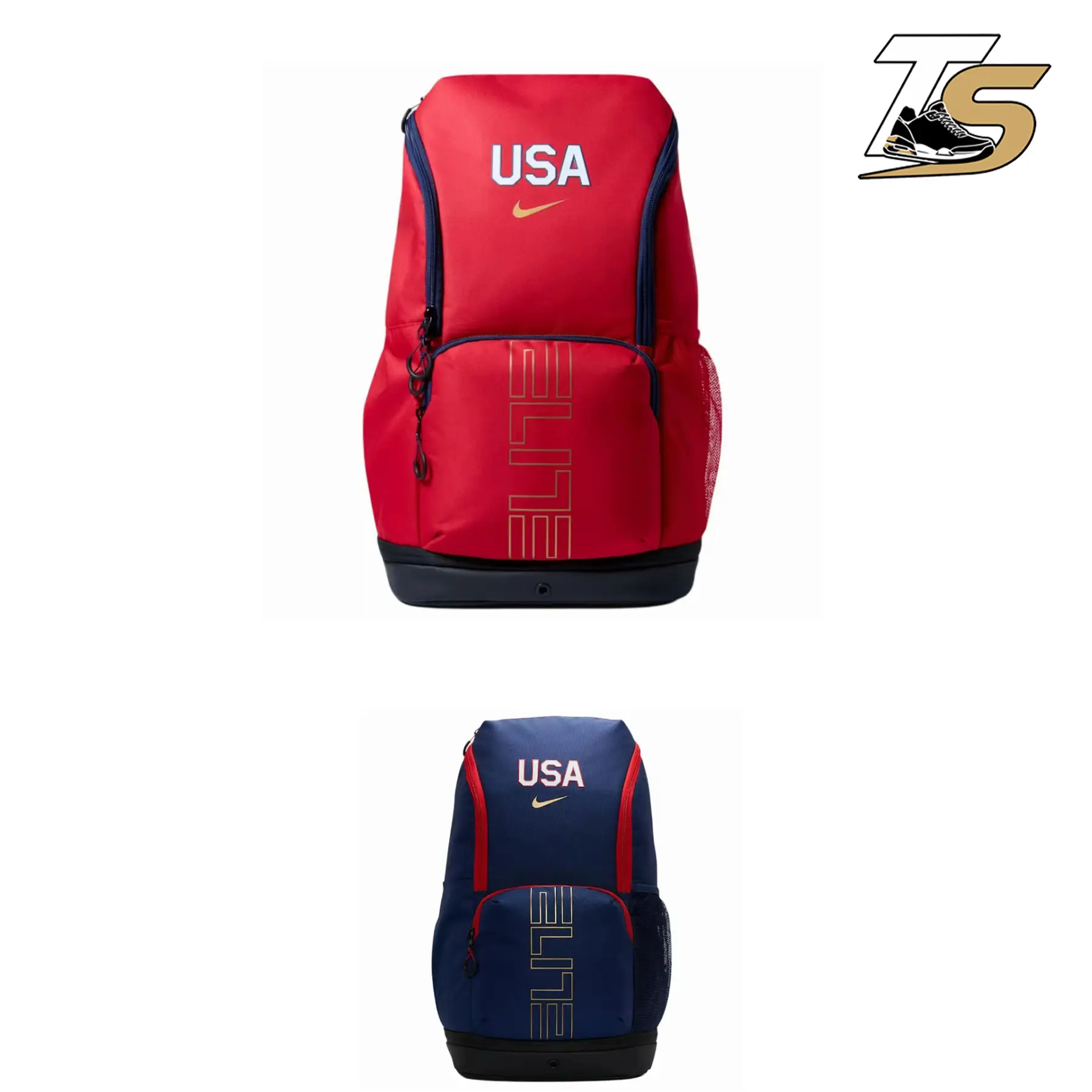 （Multiple Colorways） Nike Varsity Elite USA Printed Basketball Backpack (32L) Unisex Gym Bag with Shoe Compartment, Air Max Straps, Laptop Sleeve, Travel Sports Daypack, Red/Navy