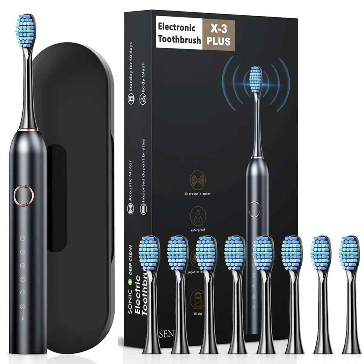Rechargeable Sonic Electric Toothbrush for Adults, Plaque Removing and Brightening with 5 Modes, Timer-Equipped, 120-Day Battery, 8 Heads to Save Money, Travel Case & Box, Removes Plaque, Plaque Removal, Timer Function
