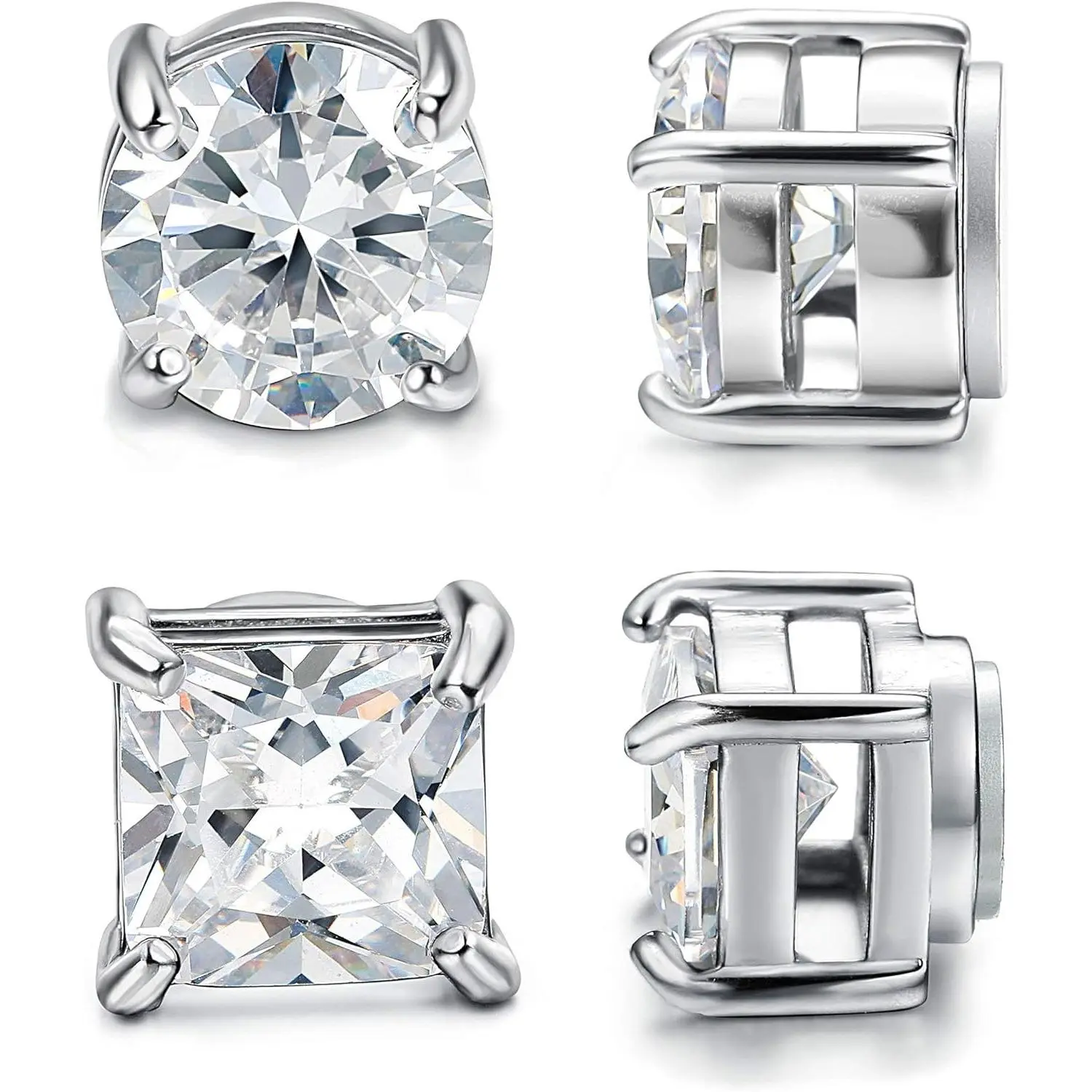 MILACOLATO Stainless Steel Magnetic Stud Earrings for Men Women Non-piercing CZ Hypoallergenic 4-10mm Daily Jewelry AAA+ Quality Sparkle Square CZ, Hypoallergenic Earrings Set, Daily Wear, Multi-Size