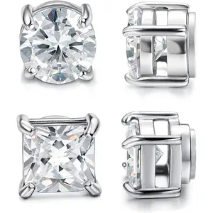 MILACOLATO Stainless Steel Magnetic Stud Earrings for Men Women Non-piercing CZ Hypoallergenic 4-10mm Daily Jewelry AAA+ Quality Sparkle Square CZ