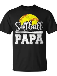 Softball Papa Softball Player Game Day Fathers Day T-Shirt| Unisex, Casual Crew Neck, Pure 220G, Trendy Streetwear, Top Quality Comfortable, Printed with Drawing Pattern
