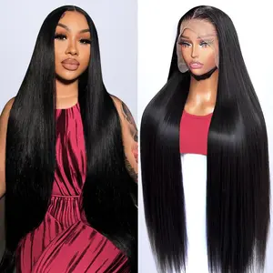 34 Inch 13x6 Lace Front Wigs Human Hair 180 Density HD Lace Front Wigs Human Hair Pre Plucked Wigs Human Hair for Women Straight Lace Frontal Wigs Natural Color (Natural Black, 34)