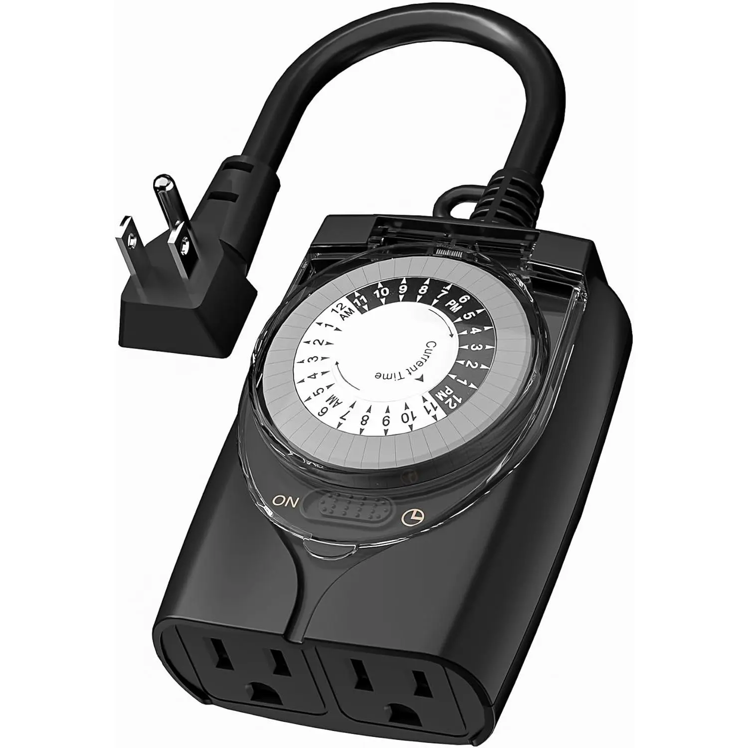 Outlet Timer, 24 Hour Mechanical Outdoor Timer for Pool Pump, Plug in Timer , 2 Grounded Timer Outlets for String Lights and Holiday Decorations, 15A 1/2HP