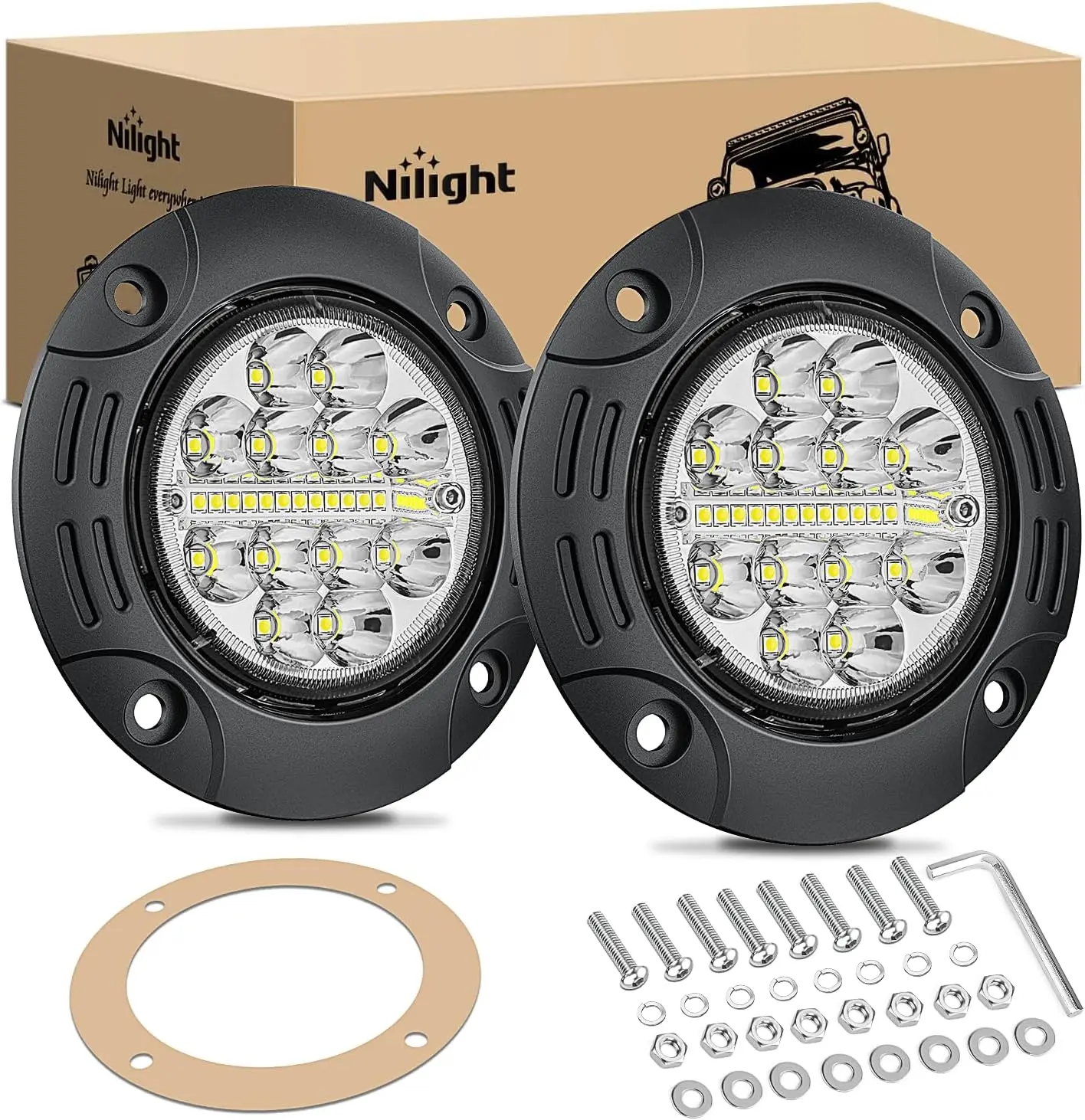 Nilight Flush Mount LED Light Pods 2PCS 5 Inch 36W Upgraded Spot Flood Combo Beam Round Driving Light Fog light LED Work Light Backup Light Bumper lights for Offroad 4x4 Truck SUV Vehicle dealsforyoudays, Car Light, Off-Road Compatible