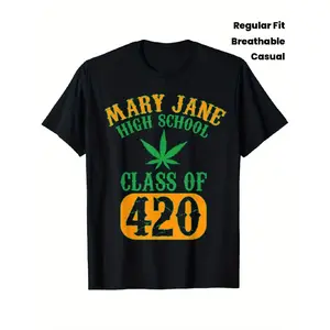 Class of 420 Weed Graphic T-Shirt,  Fabric, Crew Neck, Short Sleeve, Regular Fit, Weekend Casual Wear, All-Season Casual Wear