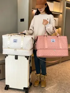 Solid Color Large Capacity Travel Bag, Lightweight Portable Foldable Travel Bag, Multifunctional Dry & Wet Separation Travel Bag, Yoga Fitness Bag